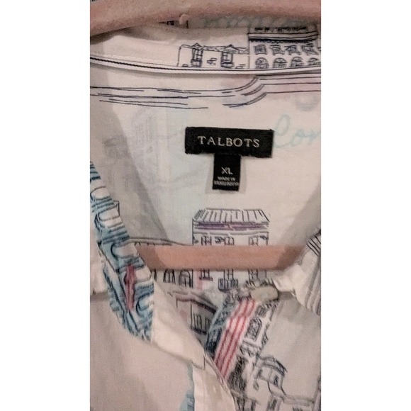 Talbots XL Roman Holiday Popover Blouse Rome Italy Print Side Buttons Top - Picture 2 of 8